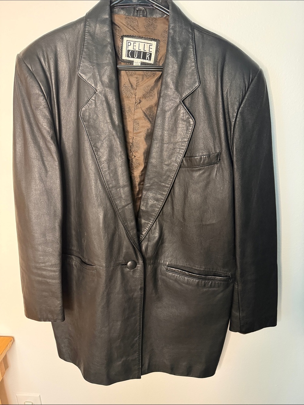 Vintage Pelle Cuir Genuine Leather Blazer Men’s L Black Lined Single Button